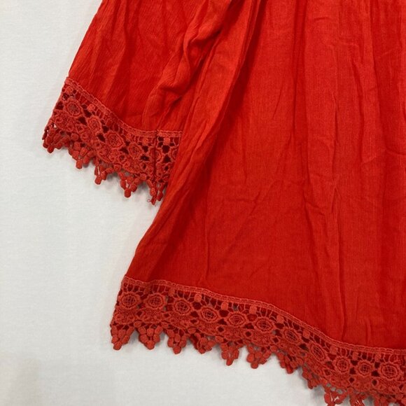 New NY Collection Large Red Lace Detail Ultra Soft Rayon Blouse Boho Festival - Picture 9 of 10